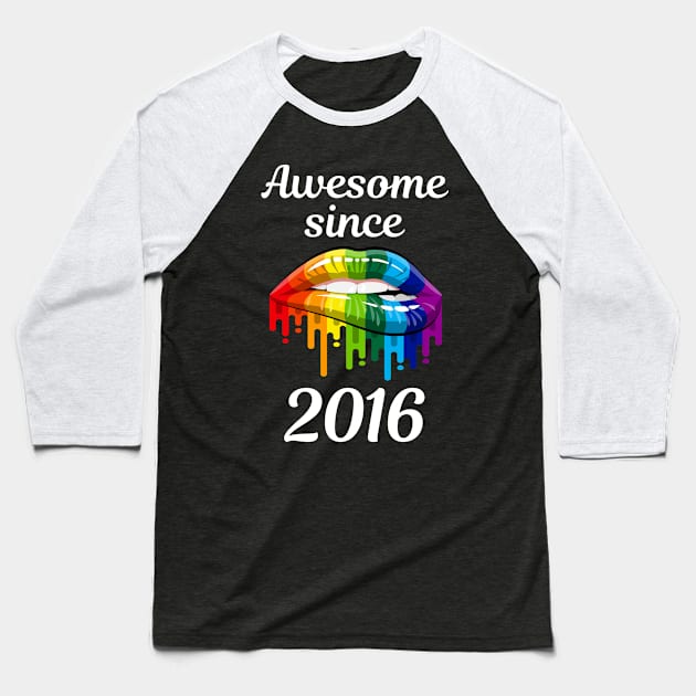 Rainbow Lips Year 2016 LGBT Pride Gay Lesbian Colorful Hippie Hippy Style Baseball T-Shirt by rosenbaumquinton52